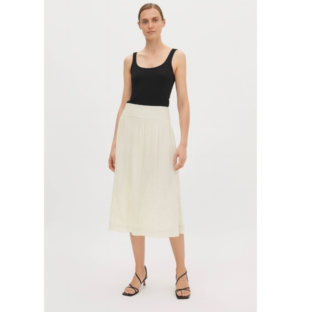 Massimo Dutti Mulberry Silk Embroidered Cream Midi A-Line Skirt Size 40